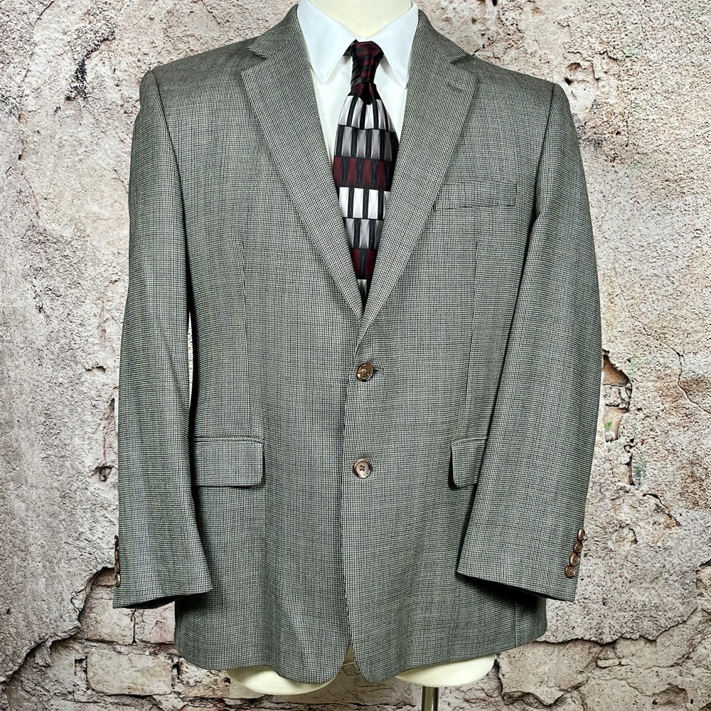 Lauren Ralph Lauren Mens 100% Wool Blazer Mini Houndstooth 44R Beige